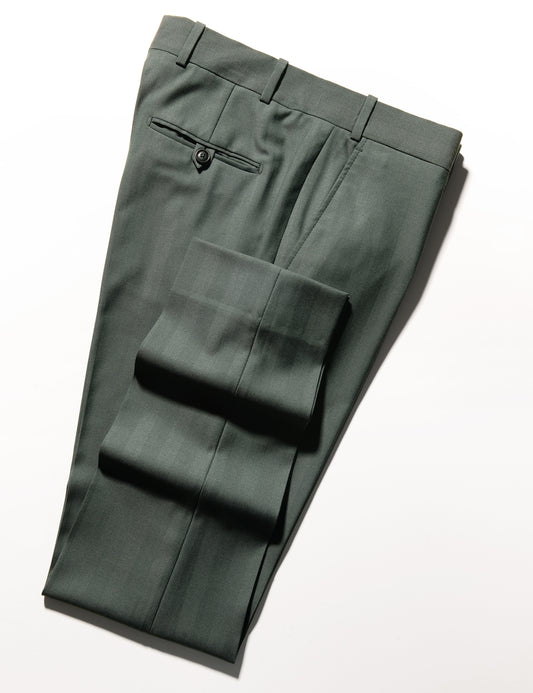 Folded detail shot of BKT50 Tailored Trousers in Wool Herringbone - Cyprus