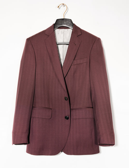 Brooklyn Tailors BKT50 Tailored Jacket in Wool Herringbone - Syrah full length shot on hanger