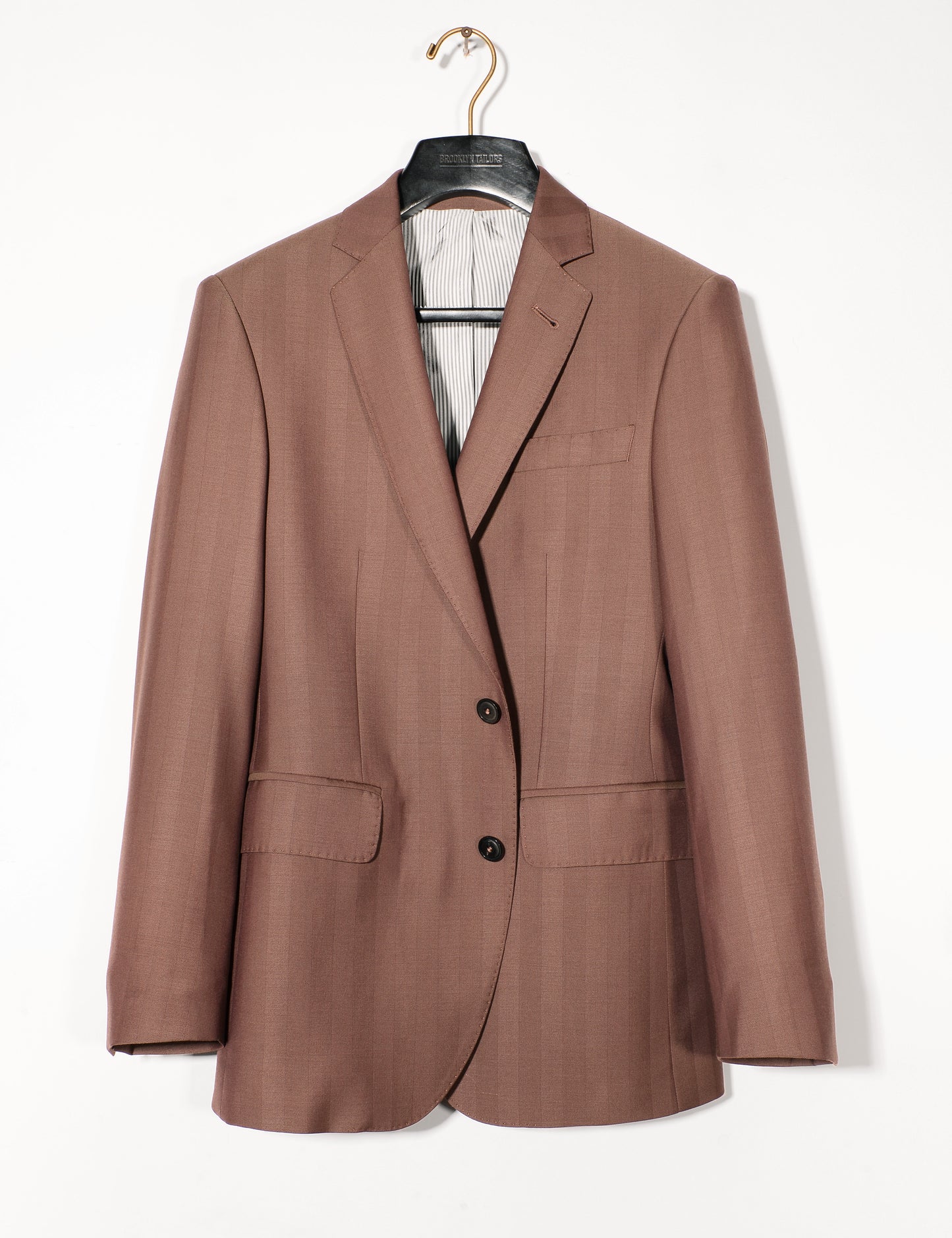 Brooklyn Tailors BKT50 Tailored Jacket in Wool Herringbone - Sepia full length shot on hanger