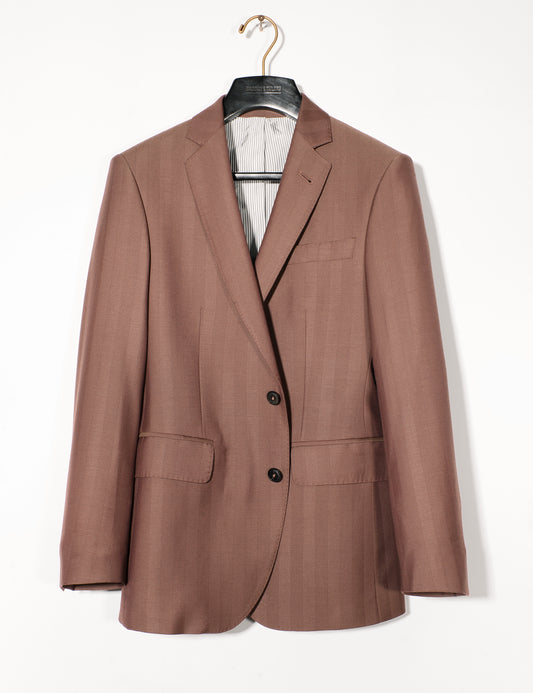 Brooklyn Tailors BKT50 Tailored Jacket in Wool Herringbone - Sepia full length shot on hanger