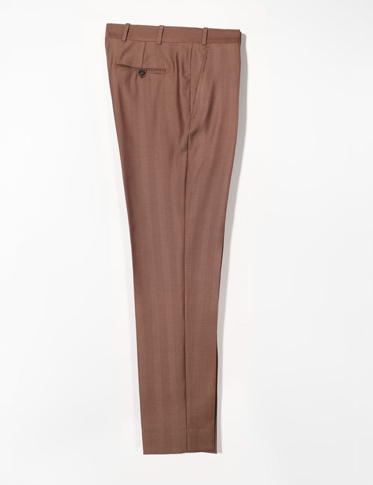 Brooklyn Tailors BKT50 Tailored Trousers in Wool Herringbone - Sepia full length flat shot
