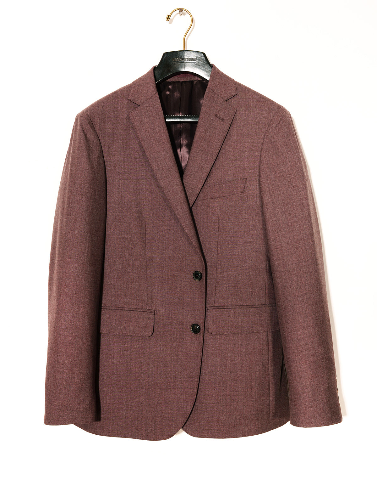 Brooklyn tailors BKT50 Tailored Jacket in 14.5 Micron Mouliné - Cordovan full length shot on hanger