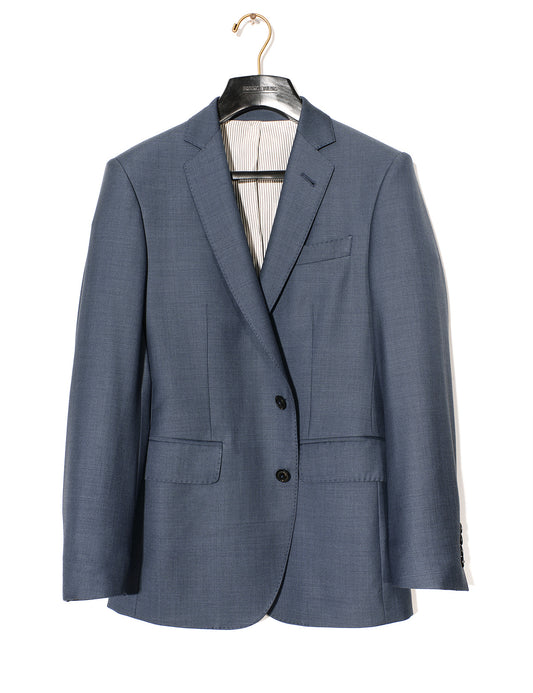 Brooklyn Tailors BKT50 Tailored Jacket in Wool Sharkskin - Haze Blue full length shot on hanger