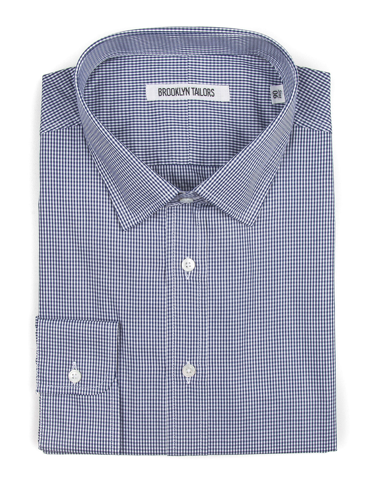 Brooklyn Tailors BKT20 Slim Dress Shirt in Micro Gingham - White and Navy folded flat shot