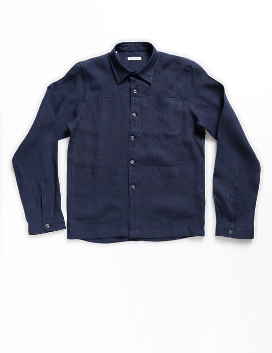 Brooklyn Tailors BKT15 Shirt Jacket in Linen Twill - Salerno Blue full length flat shot