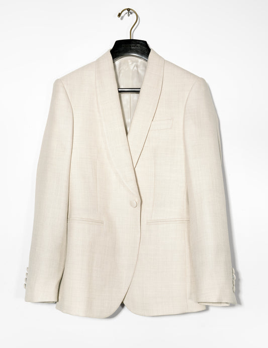 Brooklyn Tailors BKT50 Shawl Collar Dinner Jacket in Silk & Wool Textured Weave - Ivory full length shot on hanger
