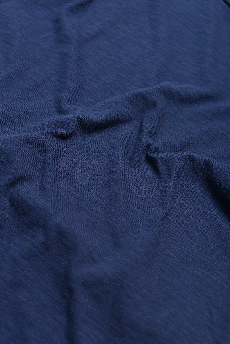 Detail shot of Velva Sheen Crewneck T-Shirt in Navy showing color and texture of fabric