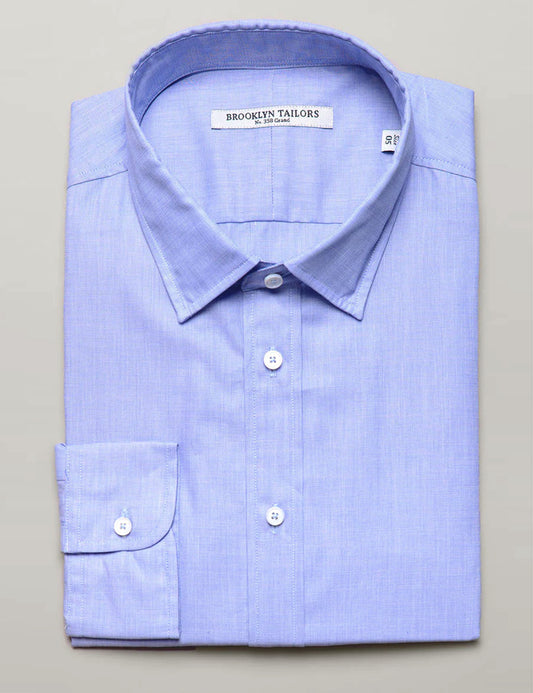 Brooklyn Tailors BKT20 Slim Dress Shirt in End-On-End - Light Blue folded flat shot