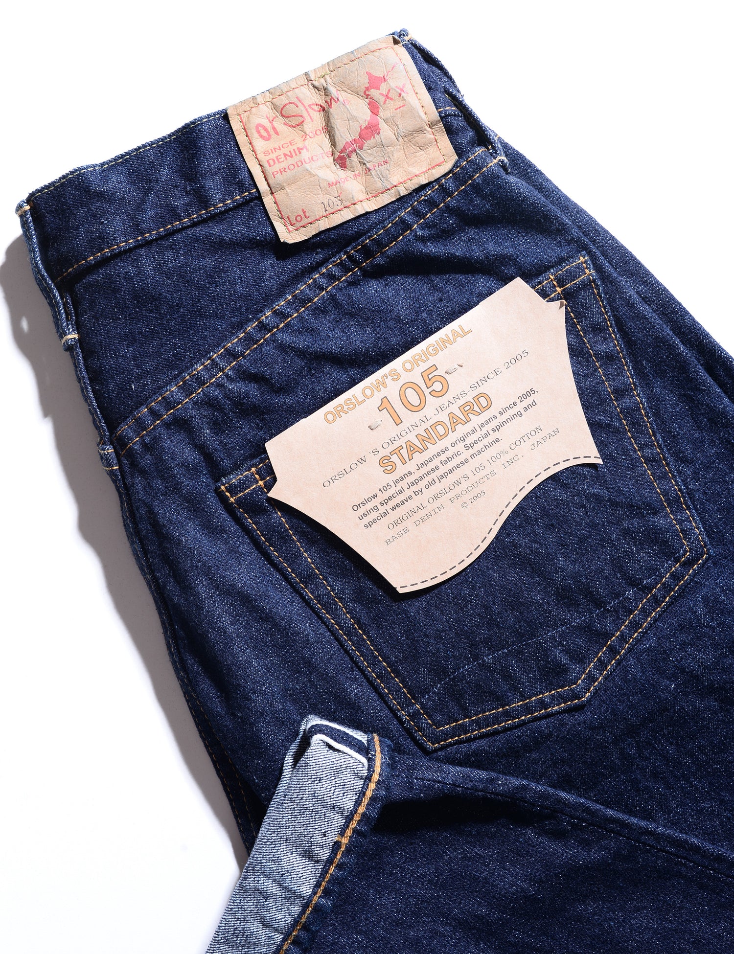 Back pocket detail of 105 Standard Fit Selvedge Denim Jeans