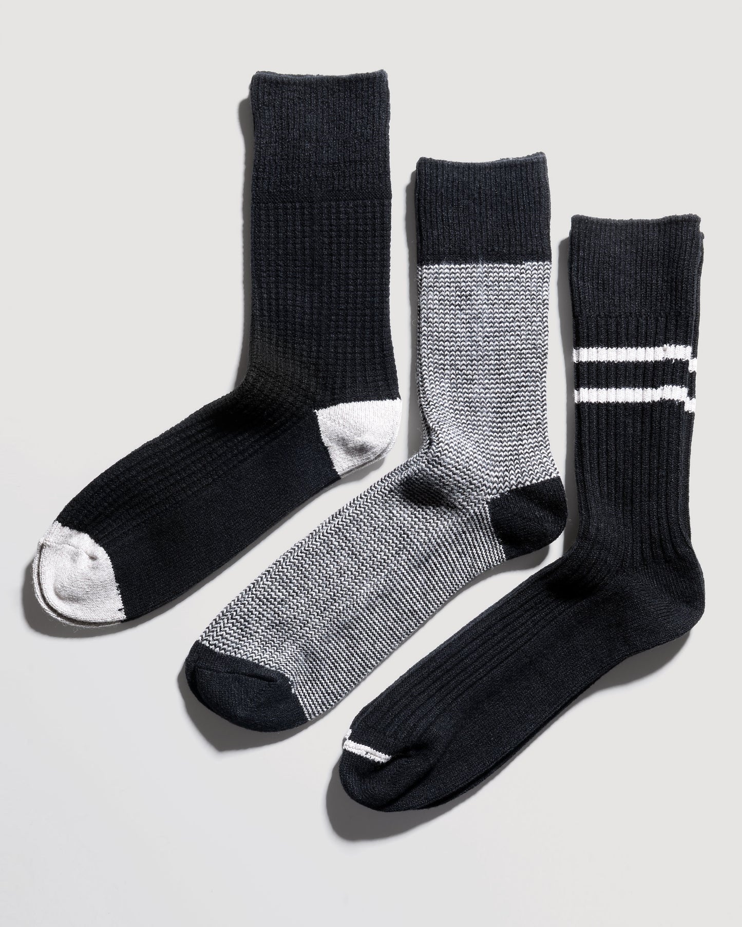 Recycled Cotton/Wool Daily 3-Pack Socks - Black/Gray