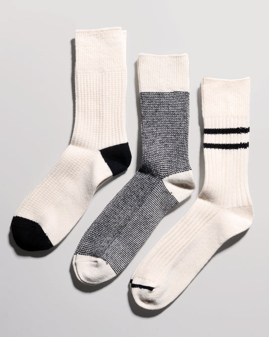 Recycled Cotton/Wool Daily 3-Pack Socks - Off-White/Black
