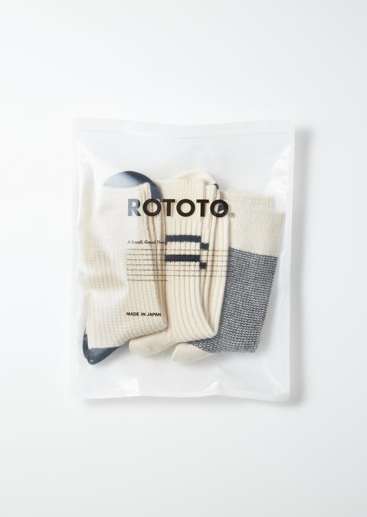 Recycled Cotton/Wool Daily 3-Pack Socks - Off-White/Black