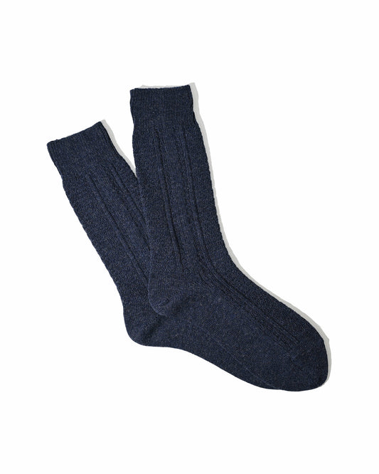 Wool Cashmere Links Combi Crew Socks - Indigo
