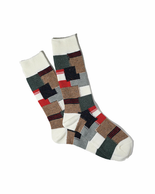 Patchwork Crew Socks - Off-White