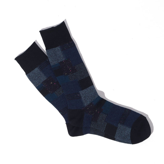 Patchwork Crew Socks - Navy