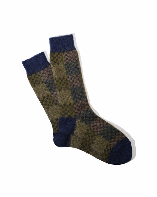 Napping Checker Crew Socks - Navy