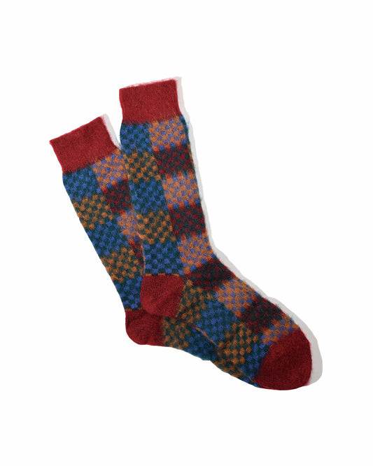 Napping Checker Crew Socks - Wine
