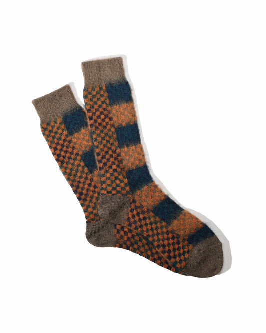 Napping Checker Crew Socks - Brown