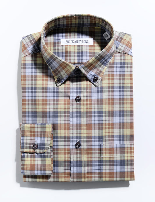 BKT10 Slim Casual Shirt in Cotton Poplin - Forest Plaid