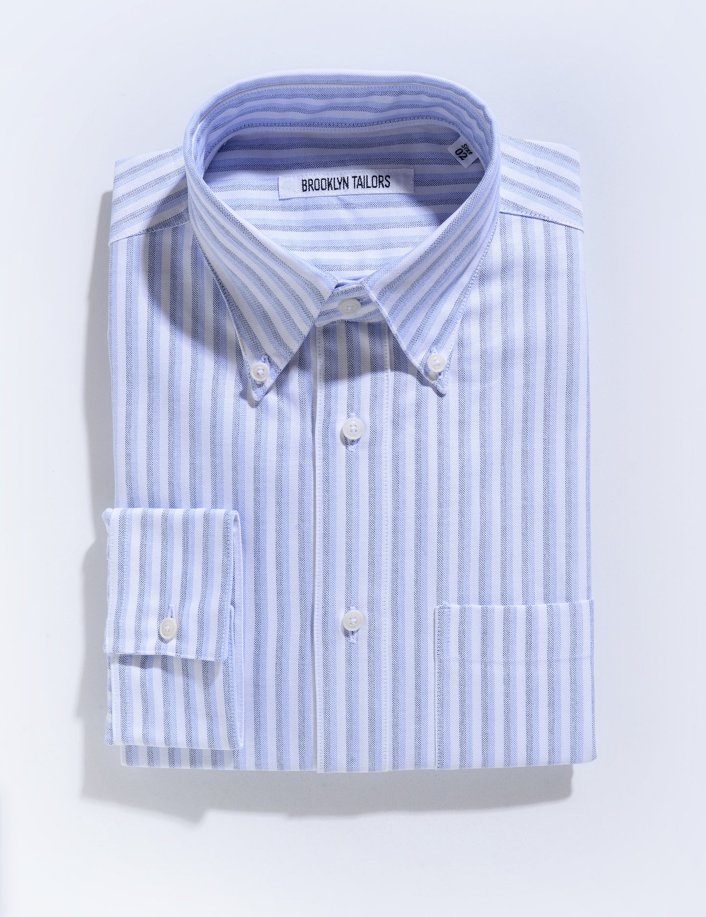Brooklyn Tailors BKT14 Relaxed Shirt in Double-Stripe Cotton Oxford - Blue & White folded flat shot