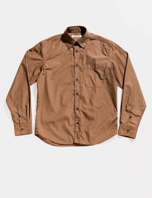 Full length flat shot of Brooklyn Tailors BKT14 Relaxed Shirt in Supima Cotton Broadcloth - Coffee
