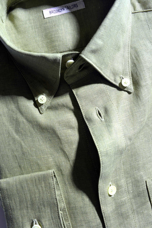 BKT14 Relaxed Casual Shirt in Linen Twill - Pistachio