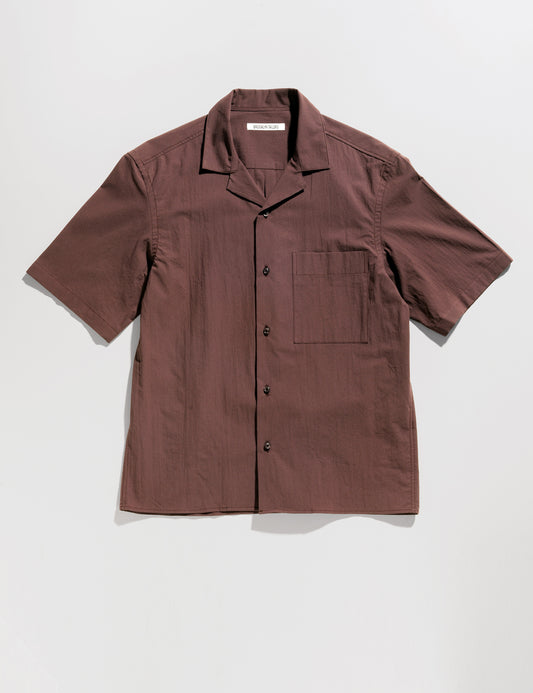 Full length flat shot of Brooklyn Tailors BKT18 Camp Shirt in Crinkled Cotton - Cocoa