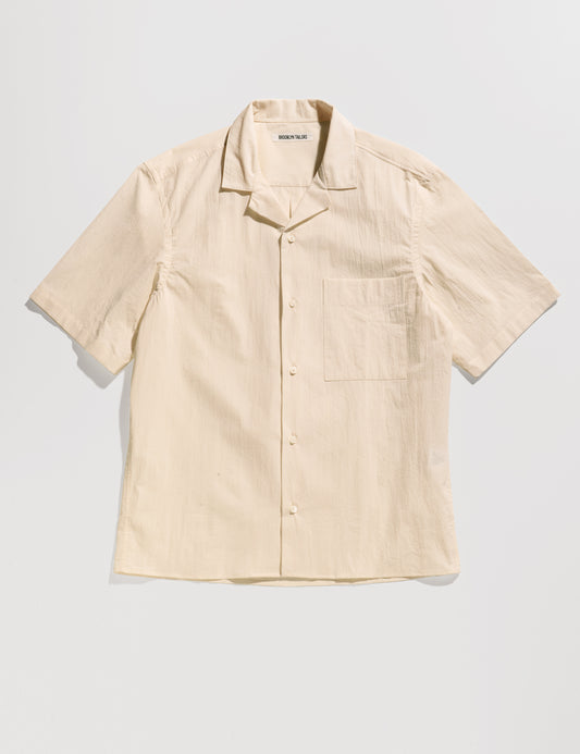 Full length flat shot of Brooklyn Tailors BKT18 Camp Shirt in Crinkled Cotton - Osso