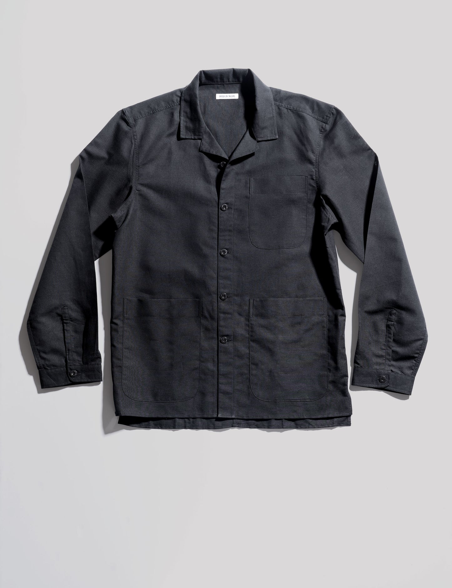 BKT19 Camp Collar Overshirt in Summer Weight Linen - Black