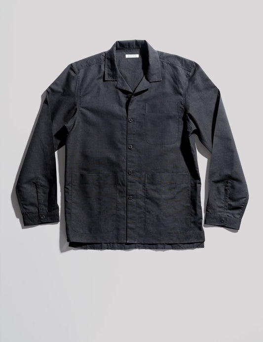 BKT19 Camp Collar Overshirt in Summer Weight Linen - Black
