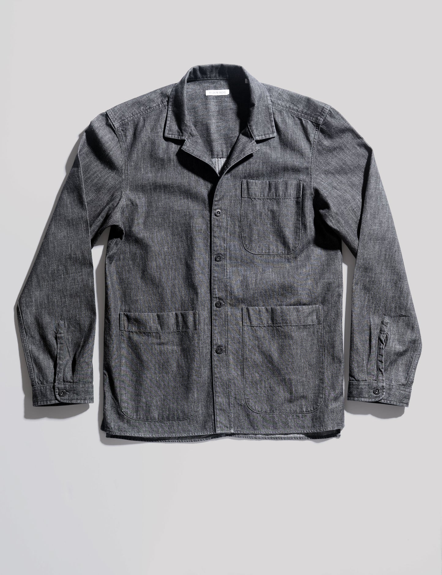 BKT19 Camp Collar Overshirt in Japanese Denim - Stonewashed Black