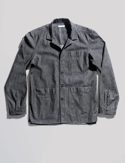 BKT19 Camp Collar Overshirt in Japanese Denim - Stonewashed Black