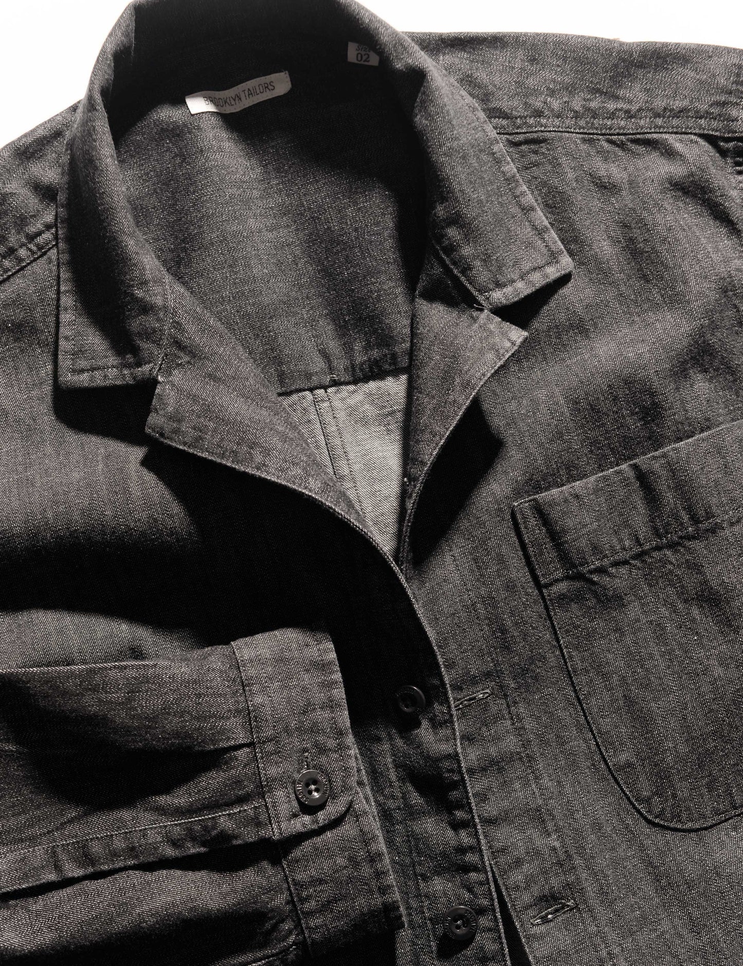 BKT19 Camp Collar Overshirt in Japanese Denim - Stonewashed Black