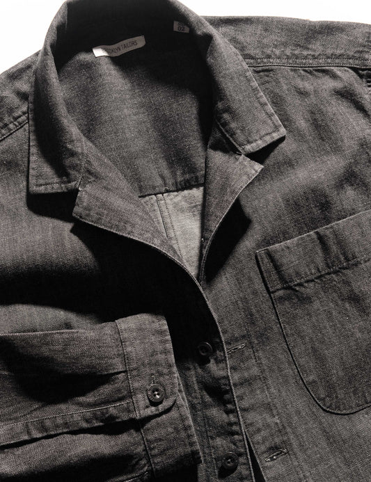 BKT19 Camp Collar Overshirt in Japanese Denim - Stonewashed Black