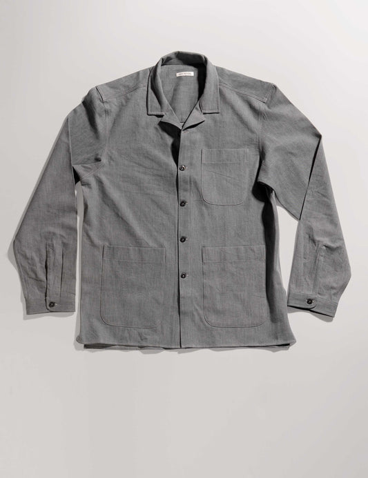 BKT19 Camp Collar Overshirt in Japanese Denim - Stone Gray