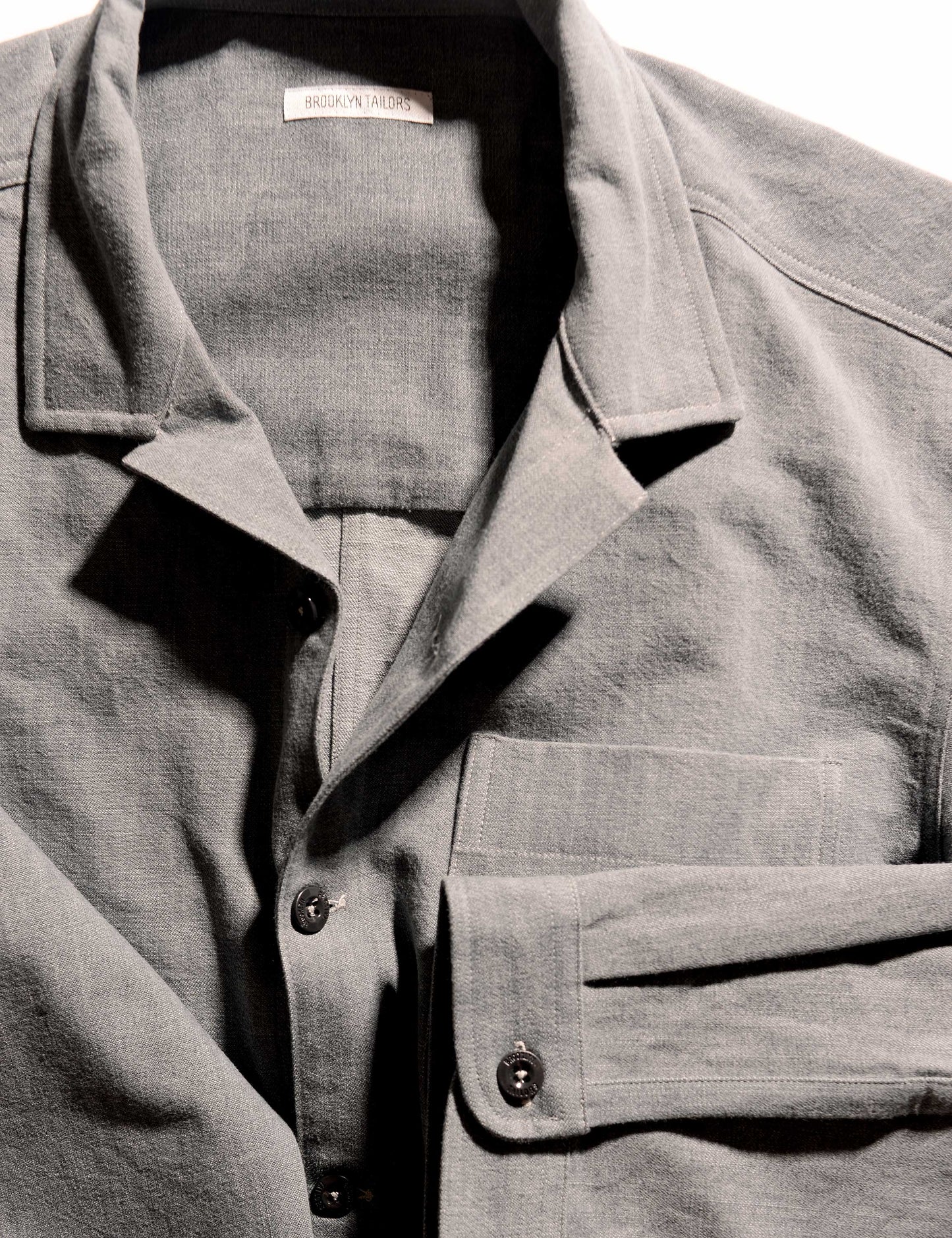 BKT19 Camp Collar Overshirt in Japanese Denim - Stone Gray