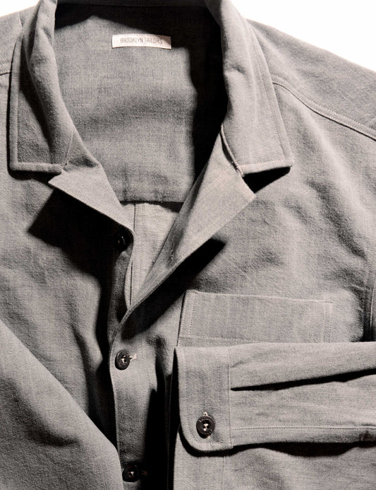 BKT19 Camp Collar Overshirt in Japanese Denim - Stone Gray