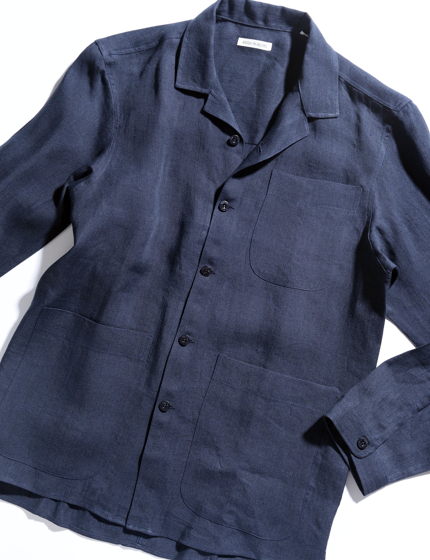 BKT19 Camp Collar Overshirt in Italian Linen - Navy