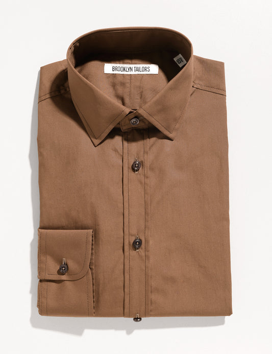 Folded flat shot of Brooklyn Tailors BKT20 Slim Dress Shirt in Supima Cotton Broadcloth - Coffee