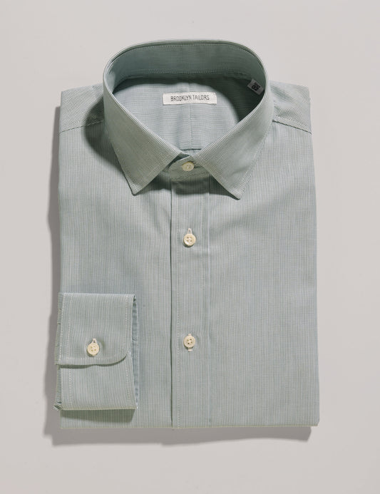 BKT20 Slim Dress Shirt in Narrow Stripe - Green / White