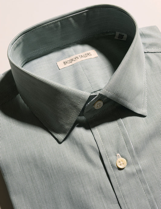BKT20 Slim Dress Shirt in Narrow Stripe - Green / White