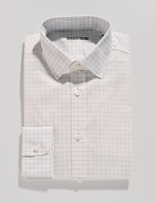 BKT20 Slim Dress Shirt in Cotton Silk Graph Check - Natural
