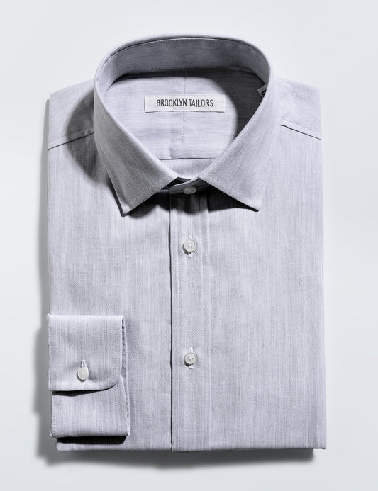 Brooklyn Tailors BKT20 Slim Dress Shirt in Cotton Basketweave - Fog folded flat shot