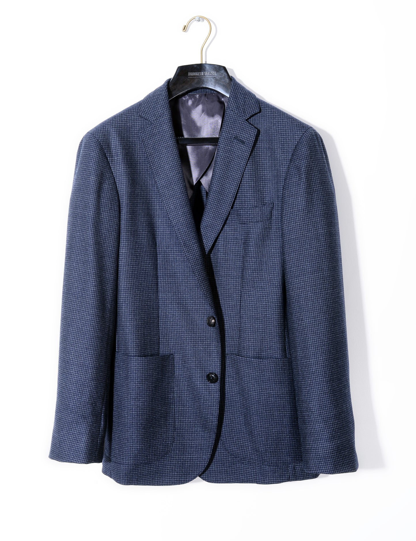 BKT35 Unstructured Jacket in Brushed Wool Microgrid - Navy