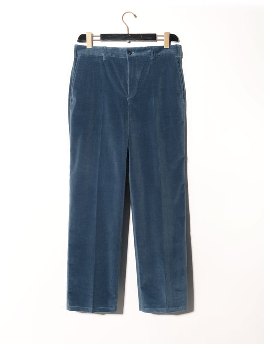 Full length shot of Brooklyn Tailors BKT36 Straight Leg Pant in Cotton Corduroy - Cyan Blue