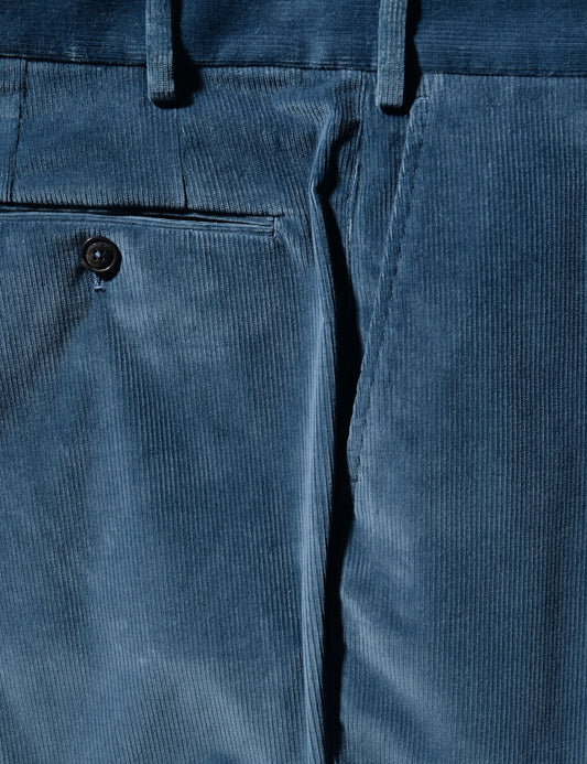 Pocket detail of BKT36 Straight Leg Pant in Cotton Corduroy - Cyan Blue