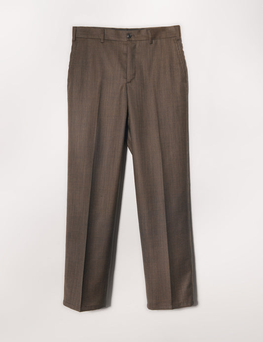 Brooklyn Tailors BKT36 Straight Leg Trouser in Wool Grid Weave - Blackened Earth full length flat shot