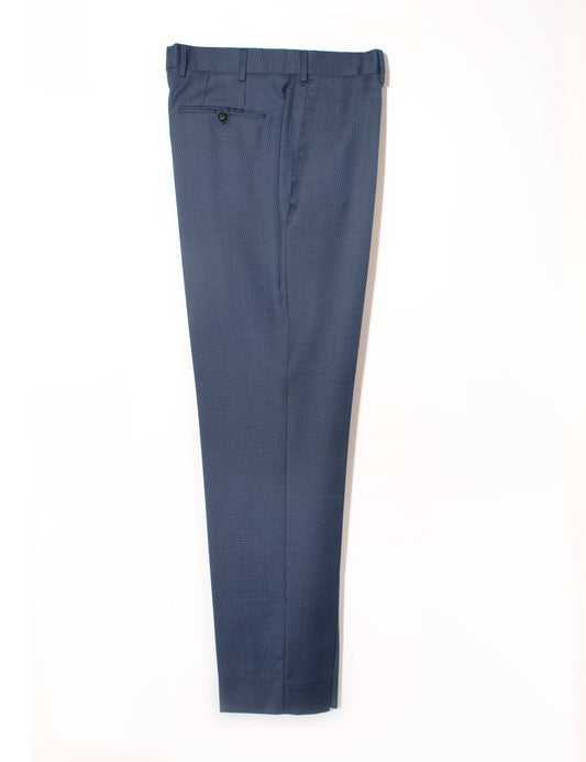 Brooklyn Tailors BKT50 Tailored Trousers in Tick Weave - Mid Blue full length flat shot