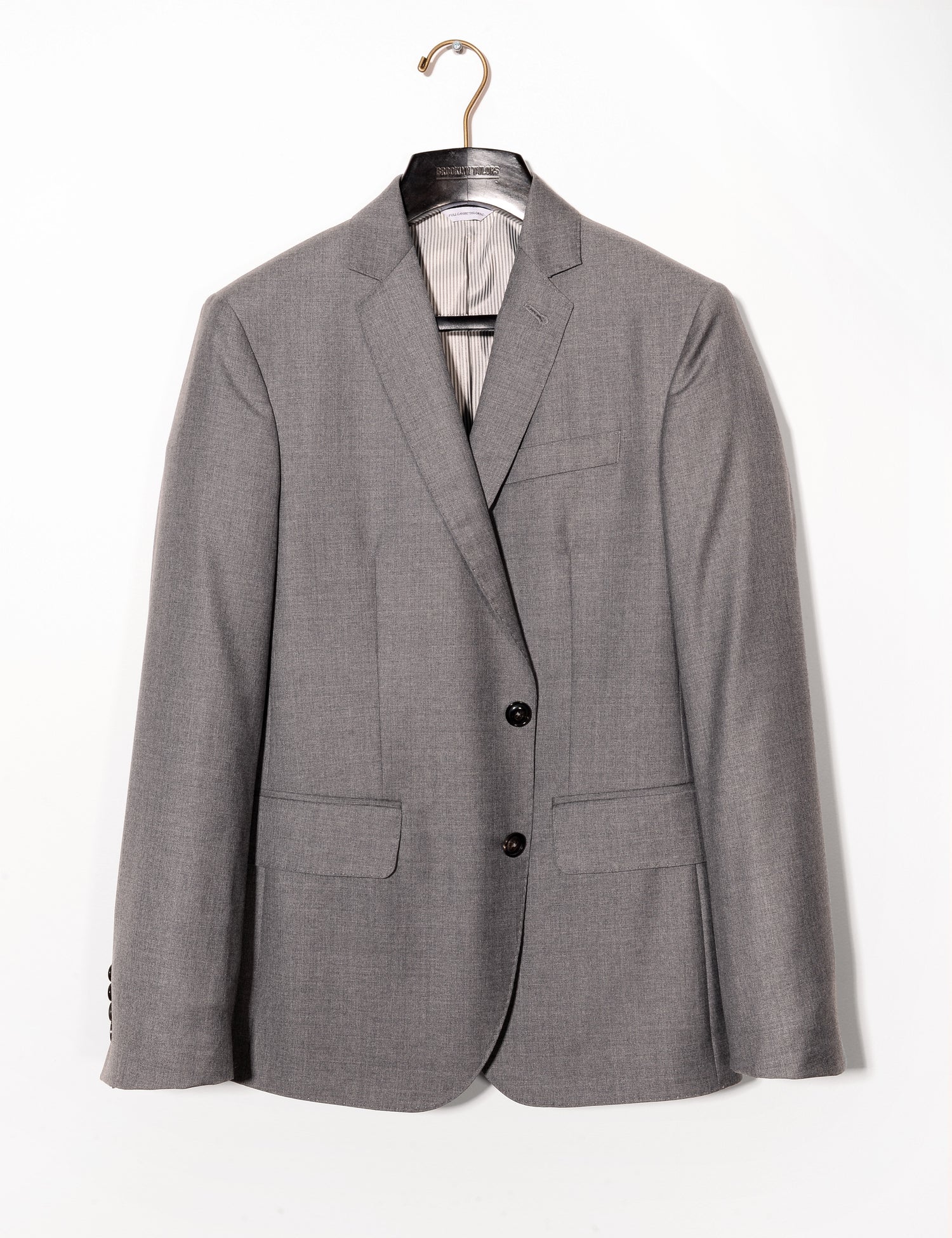 Brooklyn Tailors BKT50 Tailored Jacket in Super 110s Twill - Dove Gray full length shot on hanger