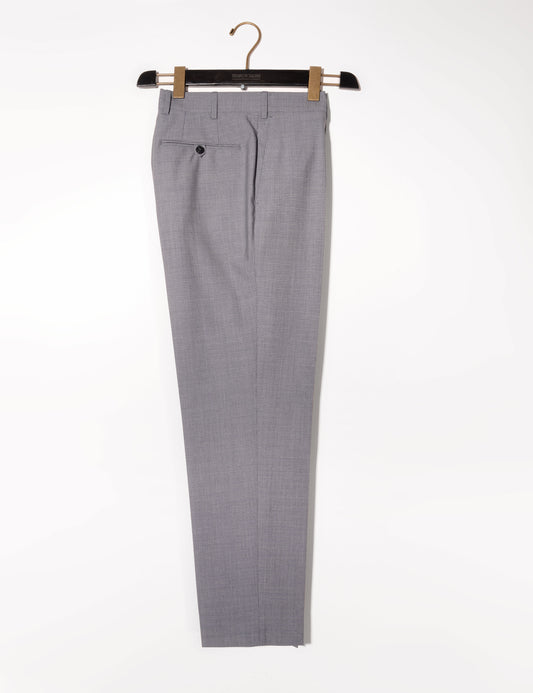Brooklyn Tailors BKT50 Tailored Trousers in Subtle Mini Check - Light Gray full length shot on hanger